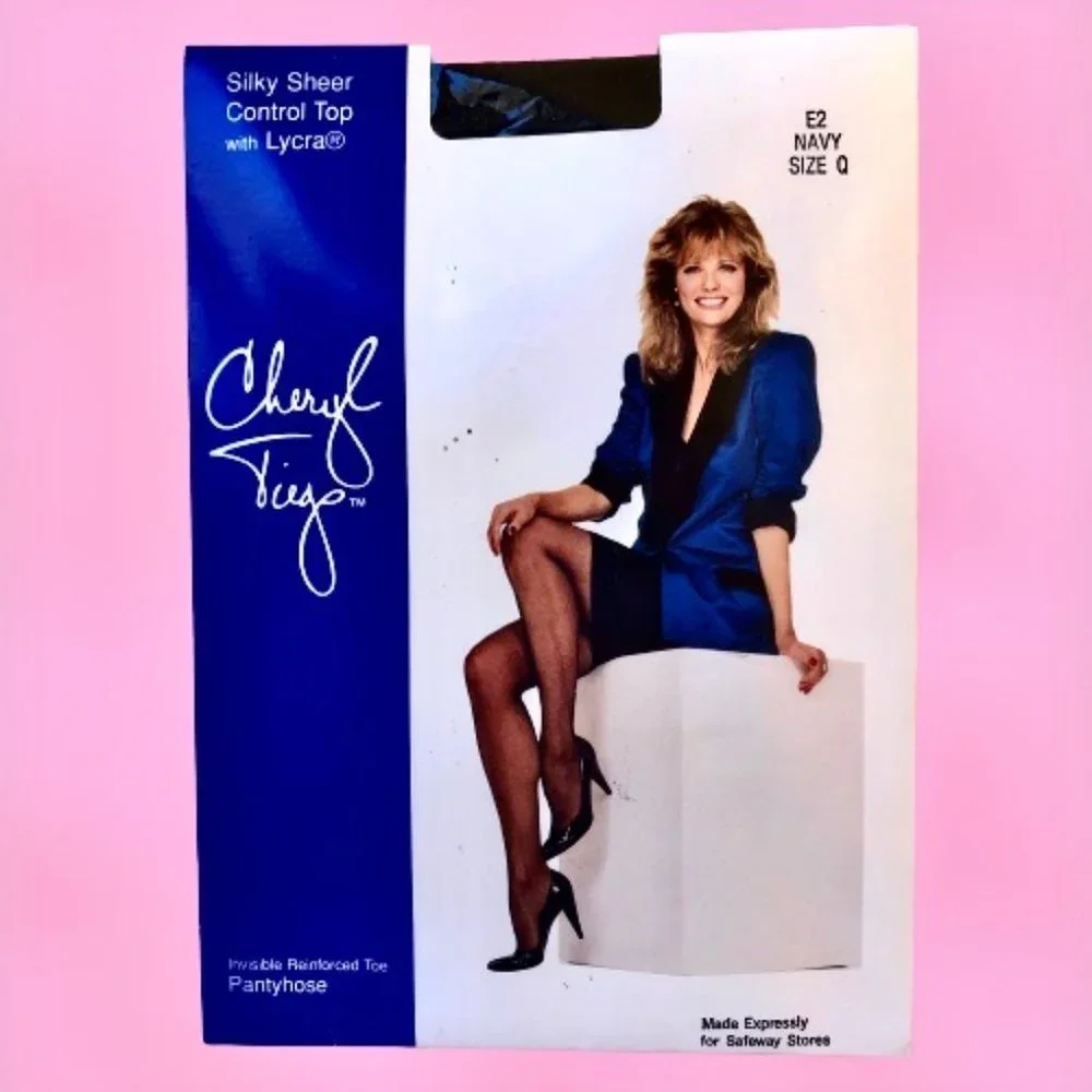 Vintage CHERYL TIEGS Pantyhose Control Top Nylons NAVY Silky Sheer